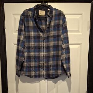 Weatherproof Fannel Blue and Gray Plaid Button-Down Shirt